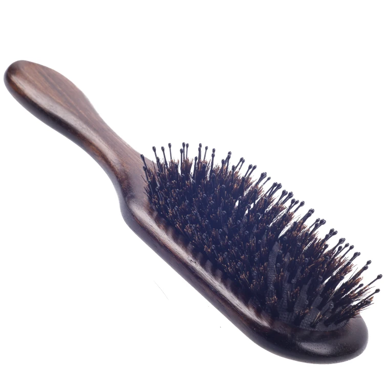 EUREKA 9266PA-BR Engraved Wooden Bristle Nylon Pins Hair Brush Rubber Wood Hair Brush Massage Classical Style Hair Brush