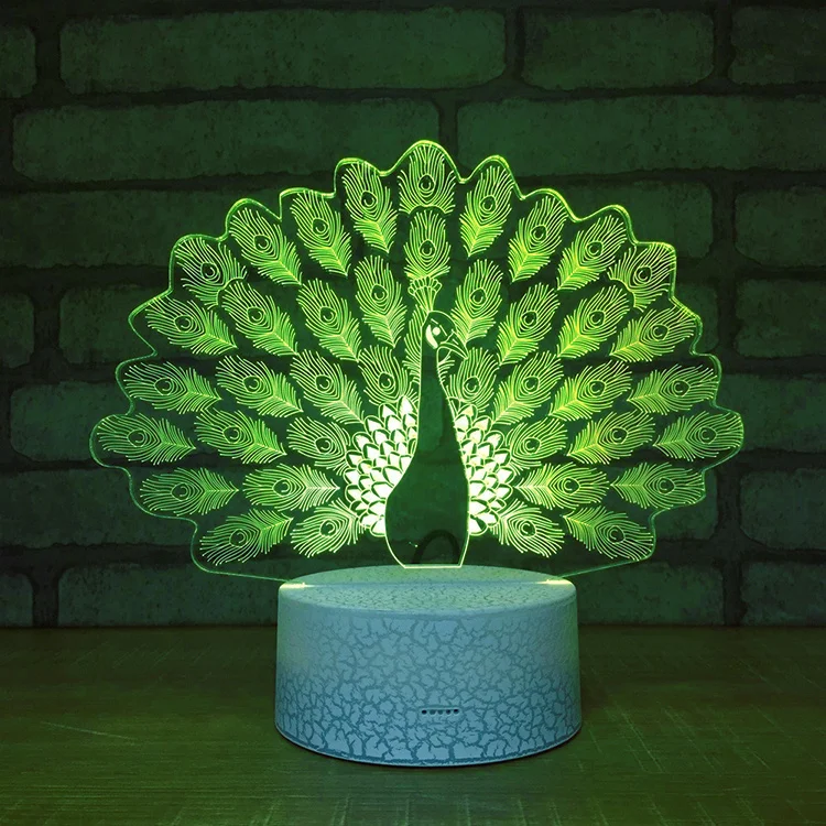 SOCOVE SC3D - 124 7 Color Changing Beatiful 3D Led Peaowl Peacock Night Light for Kids Gift