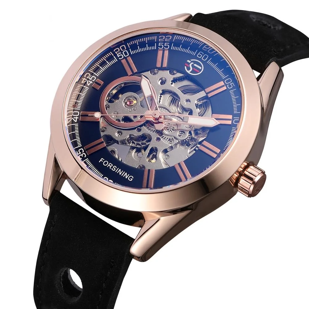 FORSINING Watch Luxury Skeleton Mens Automatic Mechanical Watch Casual Leather Waterproof Watches Men Wrist Relogio Masculino