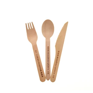 Image of 100pcs Eco Friendly Bulk Disposable Wooden Cutlery Spoon Fork Knife