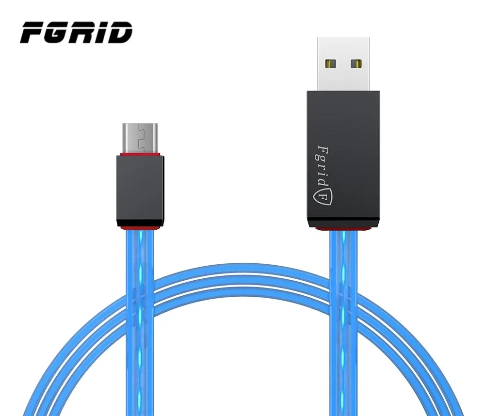 

Quick Charging Flowing Visible EL Light micro USB Data Sync Cable For Android and IOS, Blue