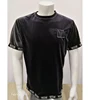 Embroidryy Short sleeve Velour T shirt New Mens Solid color O neck Velvet Tee Tops With jacquard elastic band