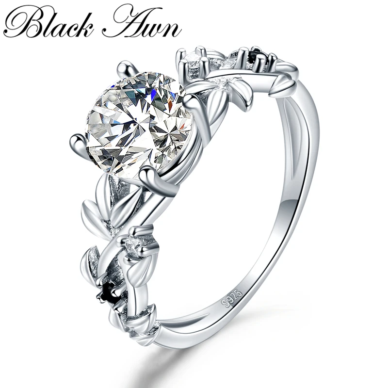 

[BLACK AWN]925 Sterling Silver Ring Classic Wedding Rings for Women Female Bijoux Flower Sterling Silver Jewelry G089