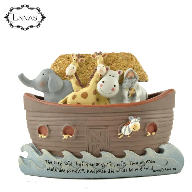 Factory custom made home decoration cute resin polyresin animals and boat statue