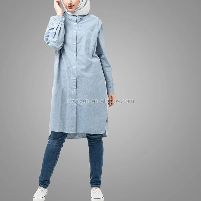 Women Denim Tunic Jeans Shirt Blouses 