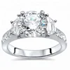 18K WHITE GOLD MOISSANITE TRAPEZOID DIAMOND 3 STONE ENGAGEMENT RING