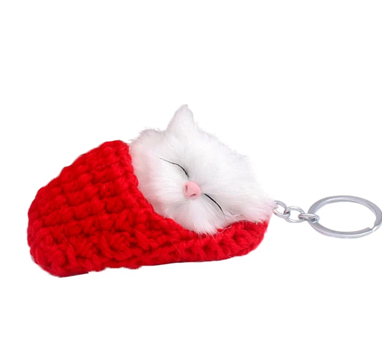 Cute Sleeping Cat Pom Pom Handmade Woven Shoes Faux Keychain Fluffy Key Ring Hot Cute Sleeping Cat Pom Pom Handmade Woven Shoes Faux Keychain Fluffy Key Ring Hot