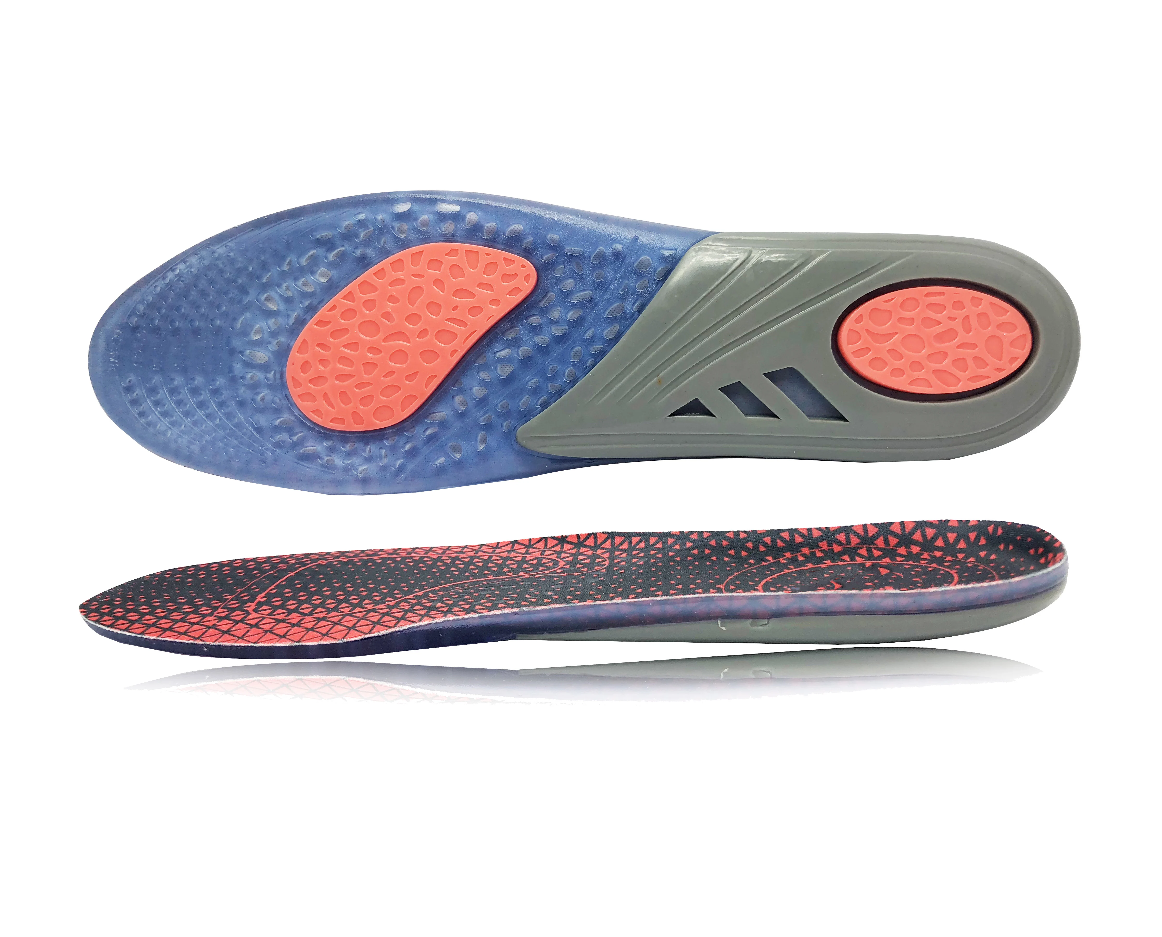

Best-selling plastic cushioned cushioned breathable deodorant shoe for insoles sport gel insole, Blue ,orange and grey