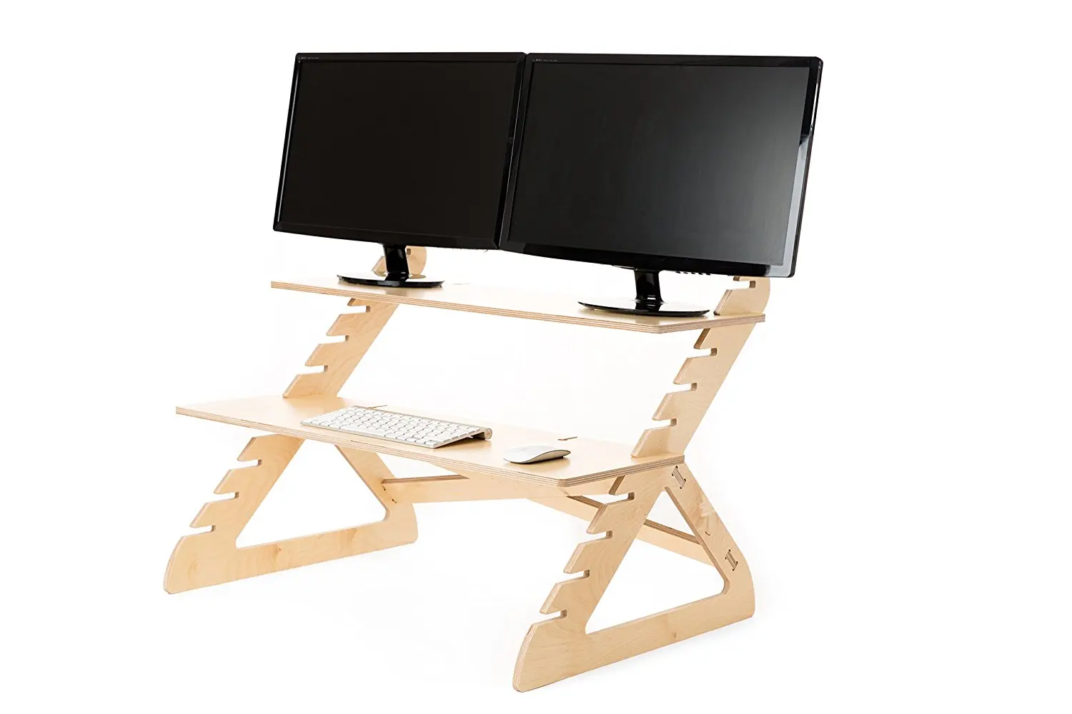 Adjustable Standing Desk Converter Bamboo Wood Monitor Stand Up