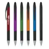 Gift double end fancy clip javelin sword shaped metallic barrel black lined rubber grip chrome tip cover plastic slim stylus pen