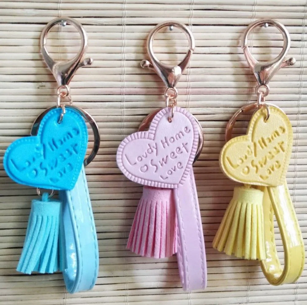 

Personalized Heart Shape Leather Tassel Keychains