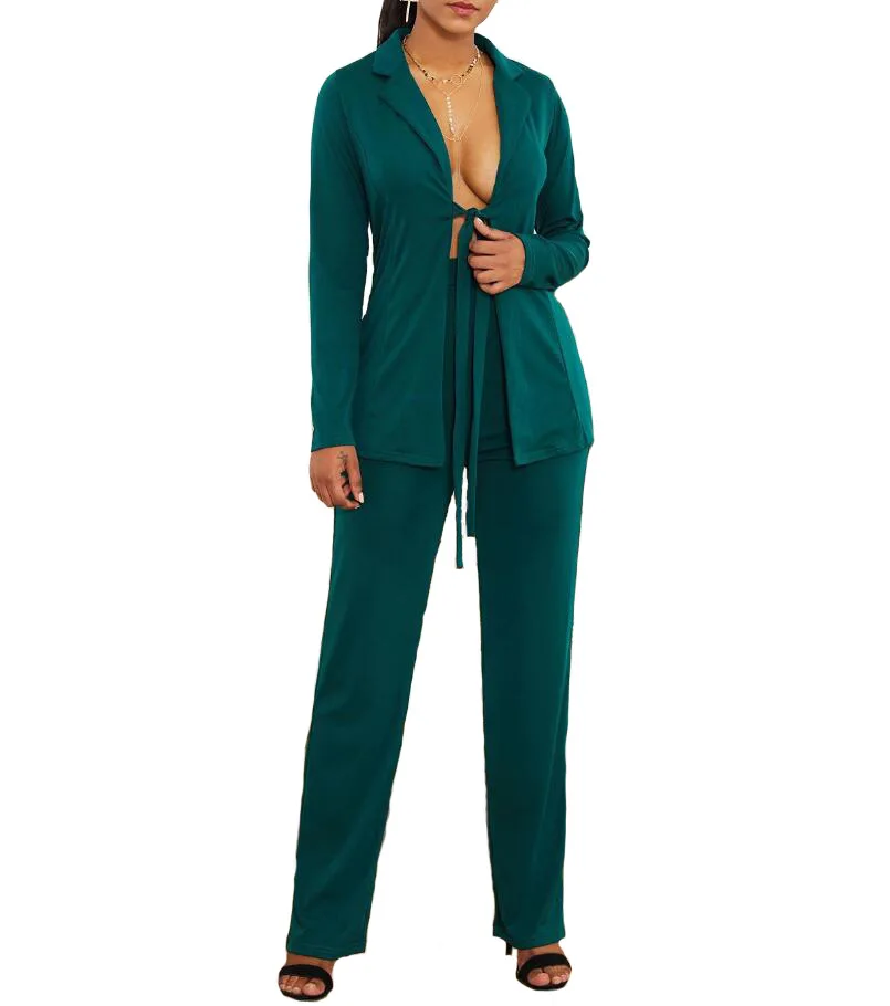 

2019 Sexy Long Sleeve Jacket Casual Straight Pants,Woman Suit, Green;white;black;pink;blue;red