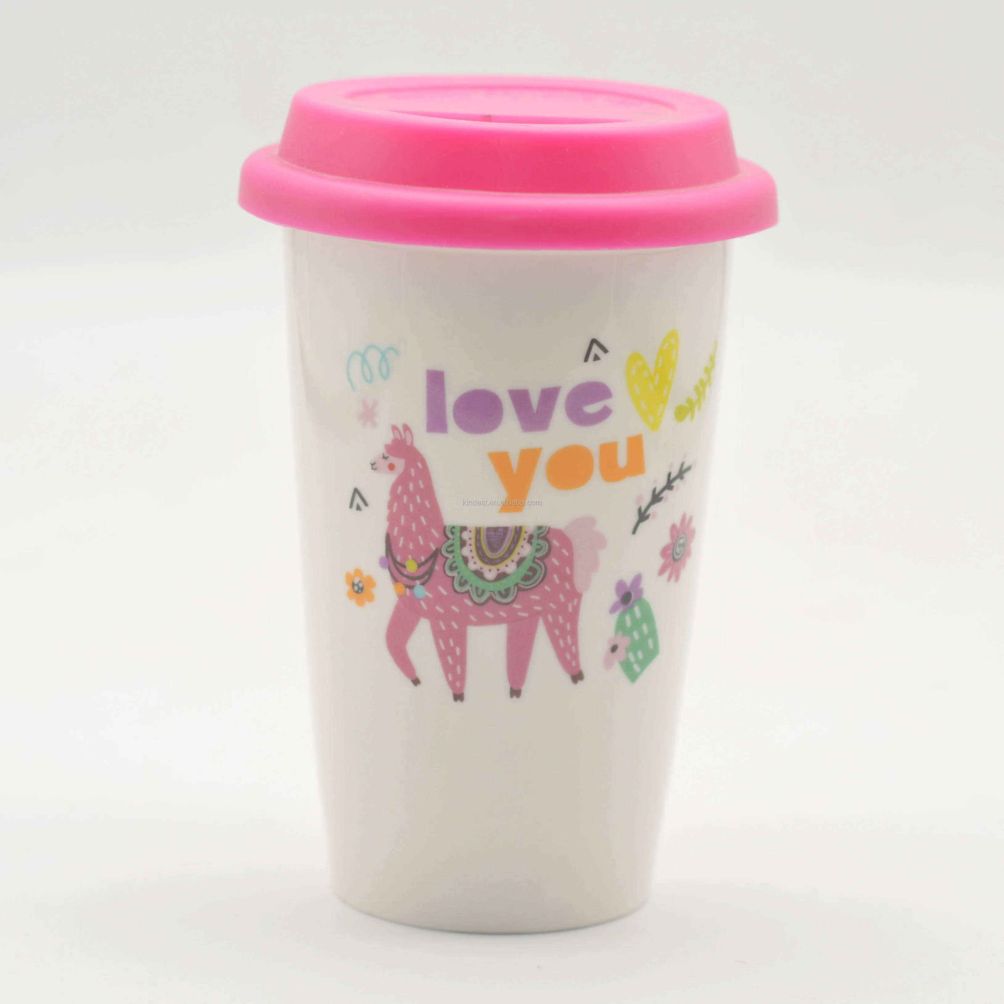 Custom Double Wall Ceramic Coffee Mug With Silicone Lid,Ceramic Double