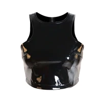 

Hot Sale Cheap Women Short Crop Top Fetish Style Clubwear Croptops Zip Back PVC leather Tank Tops,Wetlook Pu Tube Top