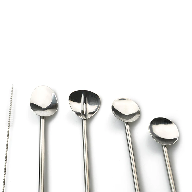 

Professional manufacturer stainless steel spoon straw with straw brush for promotion, Gold;rose gold;bronze;silver;black;red and more