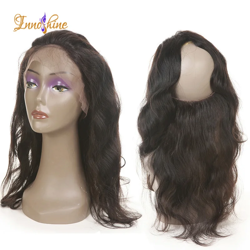 

100% virgin remy body wavy human hair mink 360 lace frontal closure with bundles