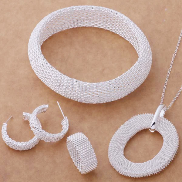 

Hainon factory oem plating 925 silver necklace earrings bracelet jewelry set for women wholesale