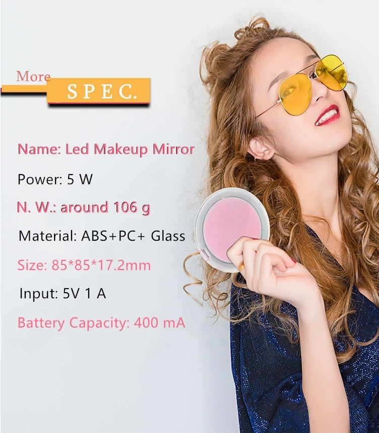 Travel Hand Held Touch Light Led Makeup Mirror Makeup Table Set With