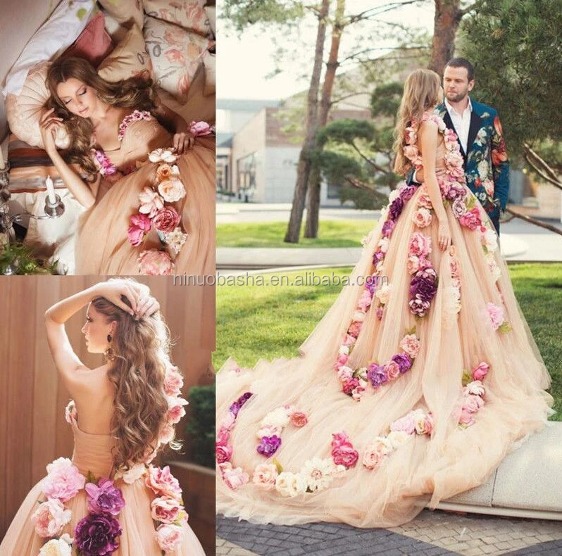 

NW1164 Charming Romantic Big Flowers A-line Wedding Dresses Bridal Gowns