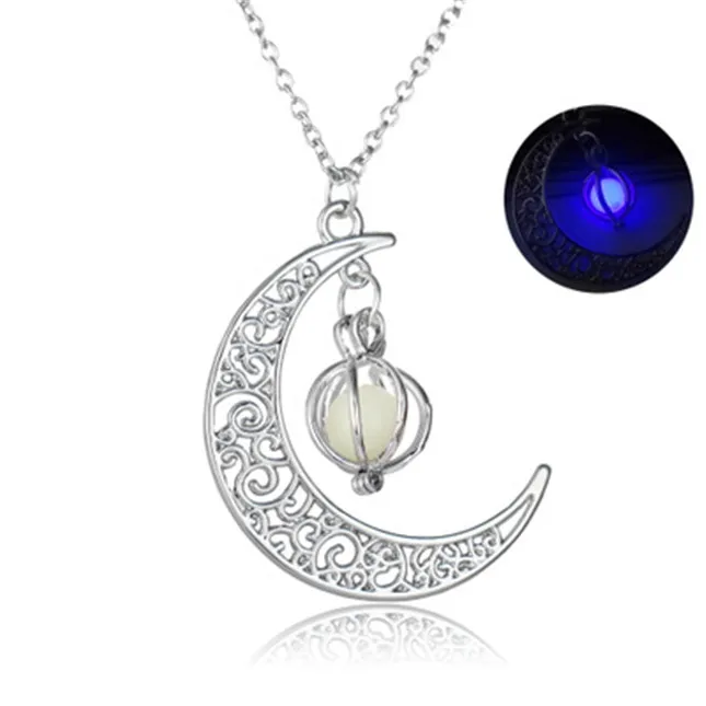 

Glowing Moon Pumpkin Creative Pendant Luminous Female Necklace, Blue/white/purple