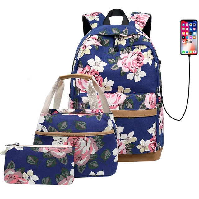 

canvas school backpack lunch bag set floral backpacks for teen girls school bags