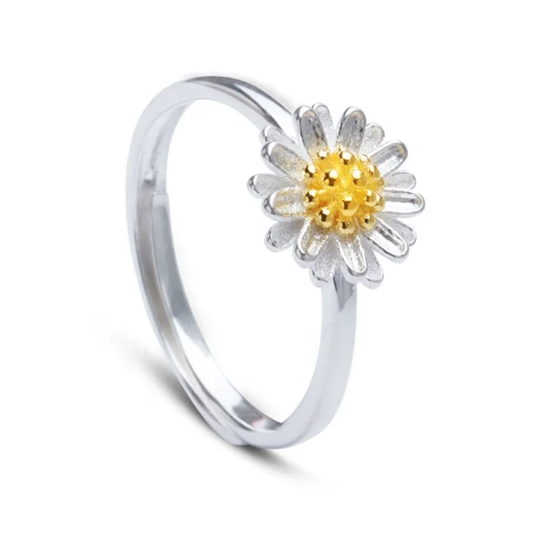 

RN206 Lisa Jewelry 925 sterling silver remarked 925 Ring with flowers sunflower wedding ring, White gold