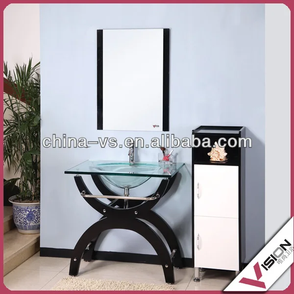 VS-7009 glass wash basin with wooden stand