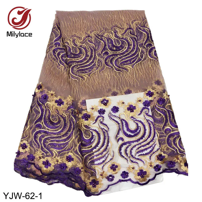 

African nigeria bead embroidery lace fabric for dressmaking in double colors, 6 colors are alternative