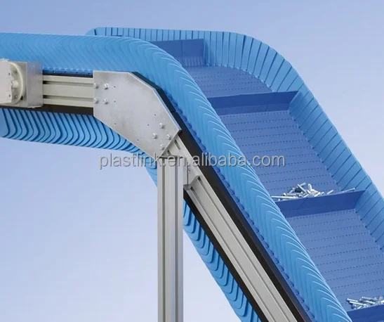 Plast Link Material Handling food industry production line Plastic Inclined Climbing belt conveyor