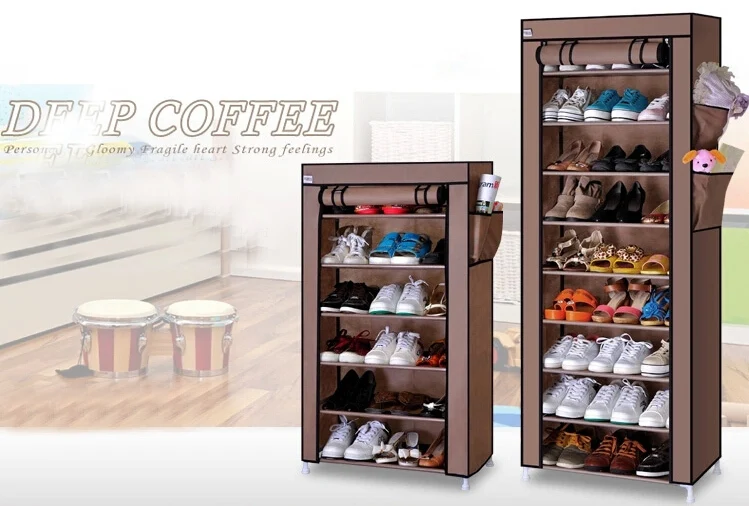 10 Tiers Shoe Rack With Dustproof Cover Closet Shoe Storage Cabinet Organizer Dark Brown View Metal Shoe Holder Doo Product Details From Yongkang Foho Sport And Leisure Co Ltd On Alibaba Com