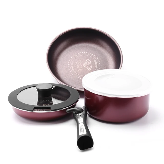 

High Quality nonstick aluminum cookware set with detachable handle, Pink