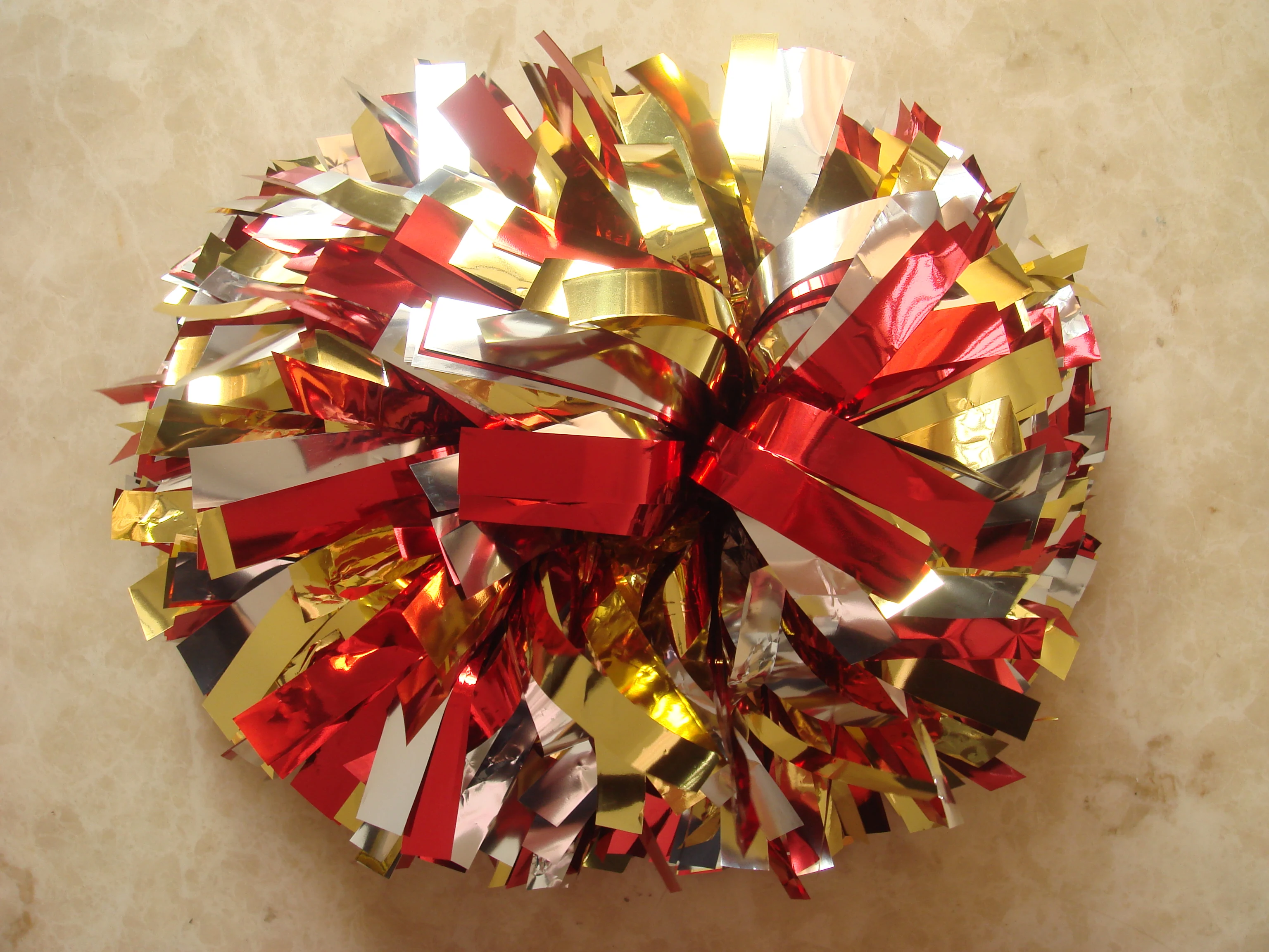 
6 inch three color mixed cheerlrading metallic pom poms ball 