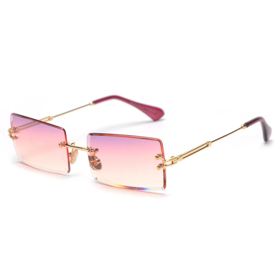 

2021 Vintage Retro Style 31 Colors Small Square Crystal Gradient Feeling Rimless Diamond Cut Sunglasses