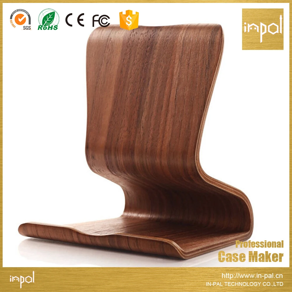 

Univeral real wooden stand tablet holder with OEM laser curving logo, Brown/yellow