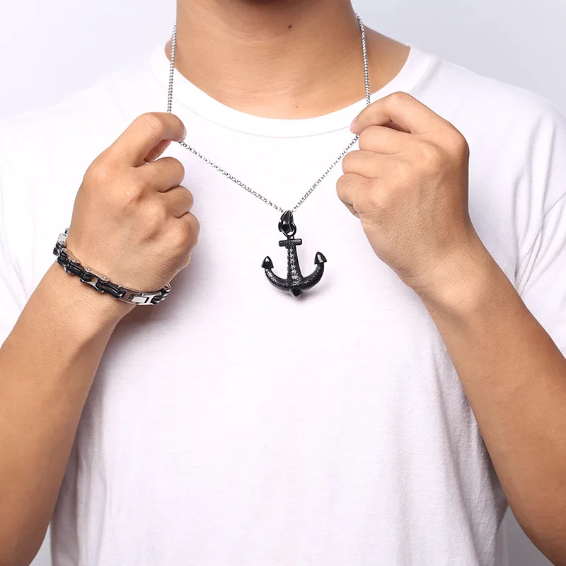 Anchor Design Men'S Three Color Option Necklace Pendants With Joalheria