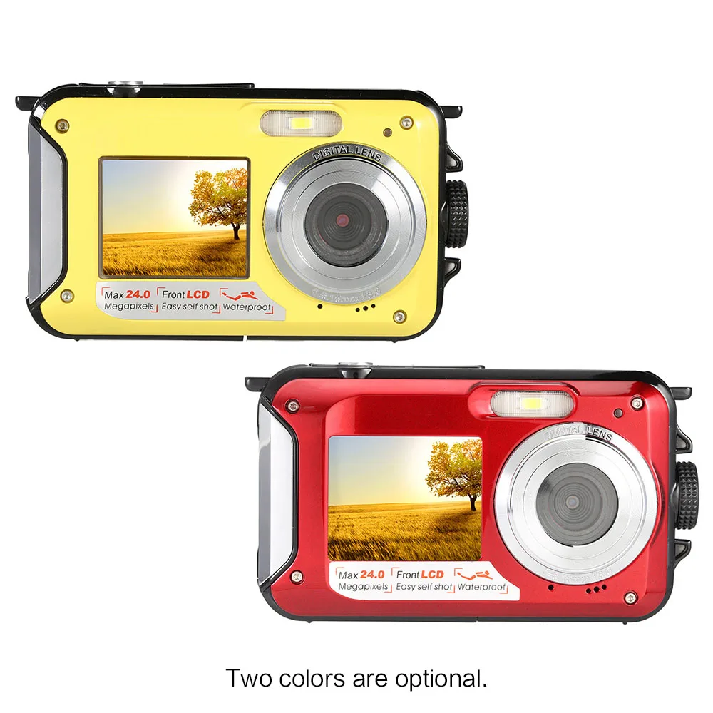 

Cheap and Practical Dual Screen Waterproof Still Image Photo Camera 24Mp Max Resolution Lithium Battery, Blue;red and yellow;various color choice for bulk orders
