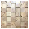 Popular 3D Art design wooden wall panel real wood square ring mosaic tile for interior wall decoration