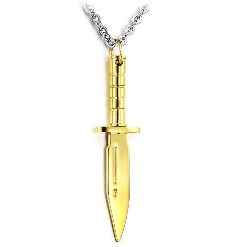 

Stainless steel knife pendant necklace for men, Gold black silver