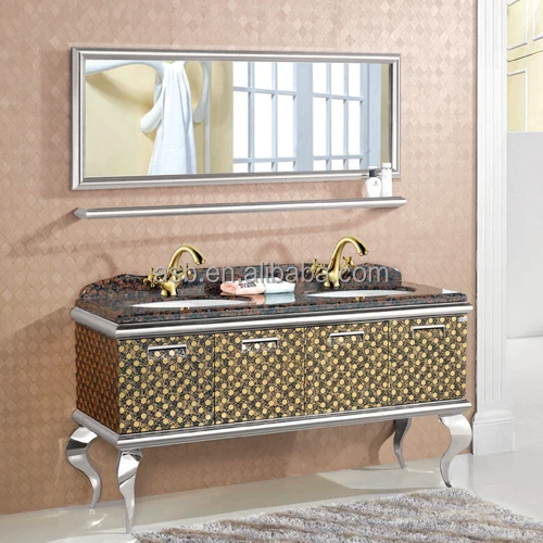 72 Inch Double Sink Stainless Steel Bathroom Vanity Cabinets Gold