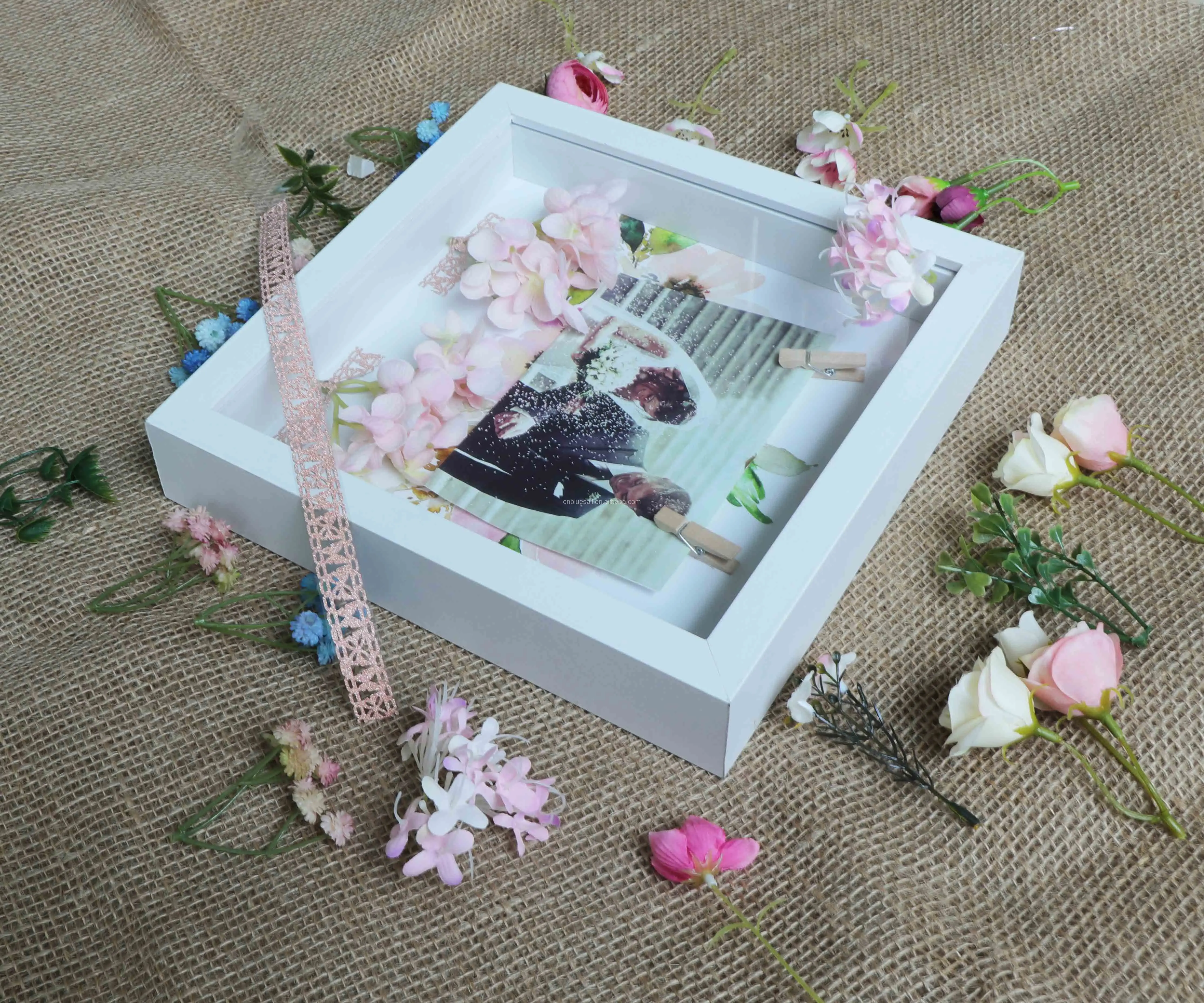 Wedding Photo Frame,Shadow Box Picture Frame,9x9" White Photo Frame