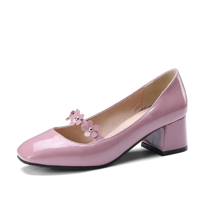 

best selling wholesale pumps mary jane patent leather square toe medium low heel dress shoes ladies and women shoes, Black white pink