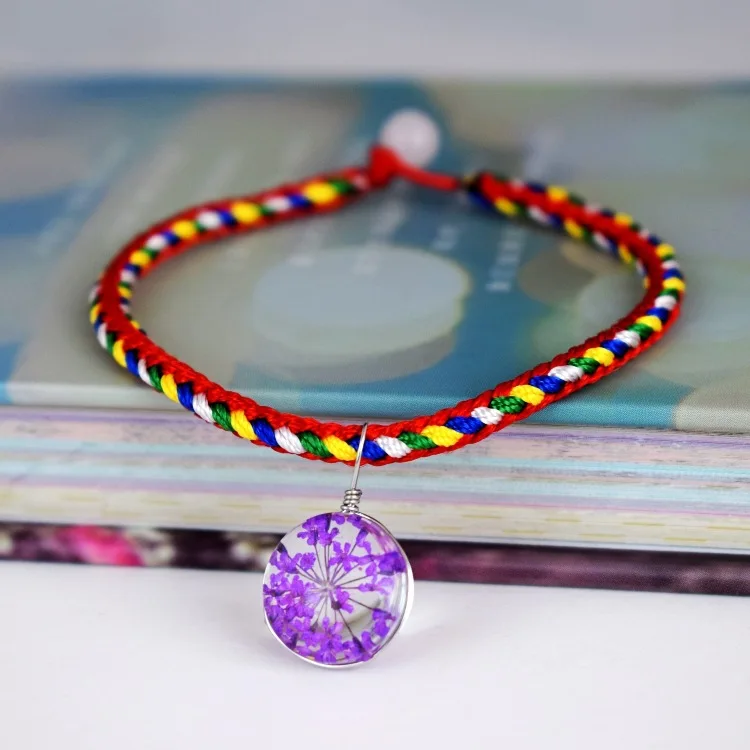 Weave Real Dry Flower Adjustable Bracelets Bangle Charm Bracelet Glass Ball 