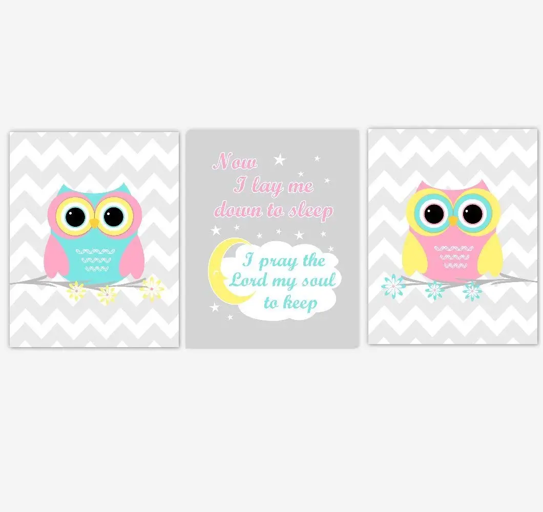 Nursery Wall Art Owls Pink Aqua Blue Yellow Now I Nursery Wall Art Owls Pink Aqua Blue Yellow Now I