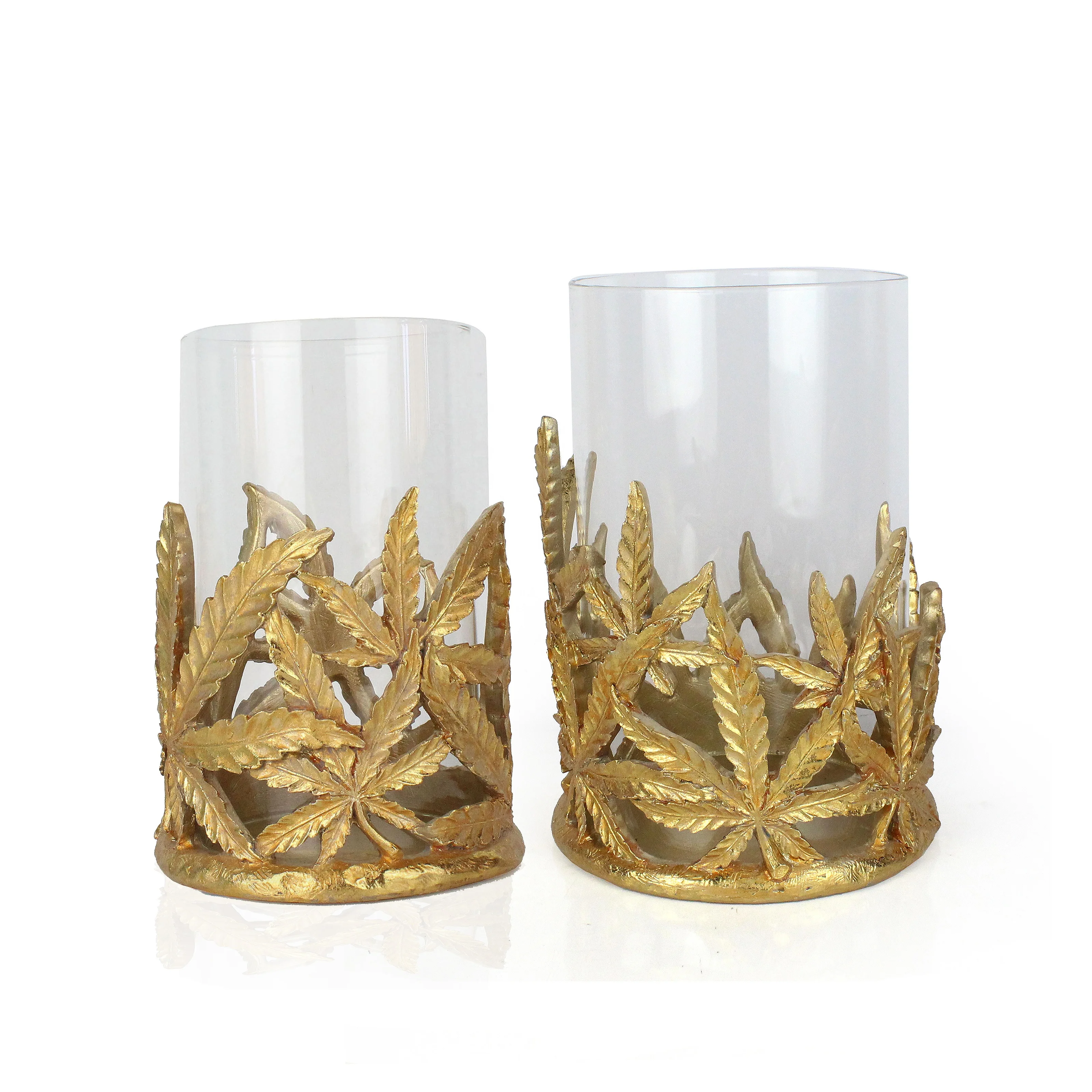 Special Resin Goldleaf Bamboo Shape Base Glass Candle Holder factory