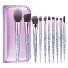 New style Private Label Shiny Cosmetic brush 10pcs Transparent Flash Crystal Glitter Makeup Brush Set