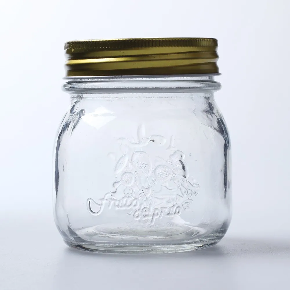 8oz 16oz Embossed Glass Mason Jar With Customized Lid Glass Jar For Honey Buy Glass Mason Jar