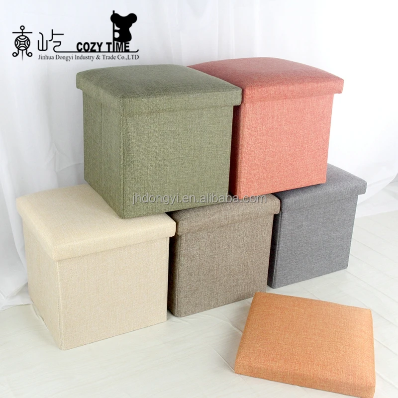 
Home furniture linen colorful foldable kids storage box ottoman stool 