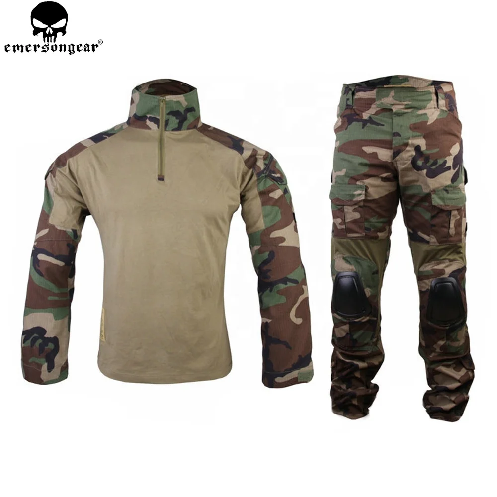 

Emersongear Combat Uniform Hunting Clothes Camouflage Ghillie Suit Emerson Woodland Tactical Pants with Knee Pads, Woodland / wl