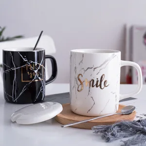 Image of The latest design exquisite noble gold decal ceramic porcelain coffee mug with spoon
