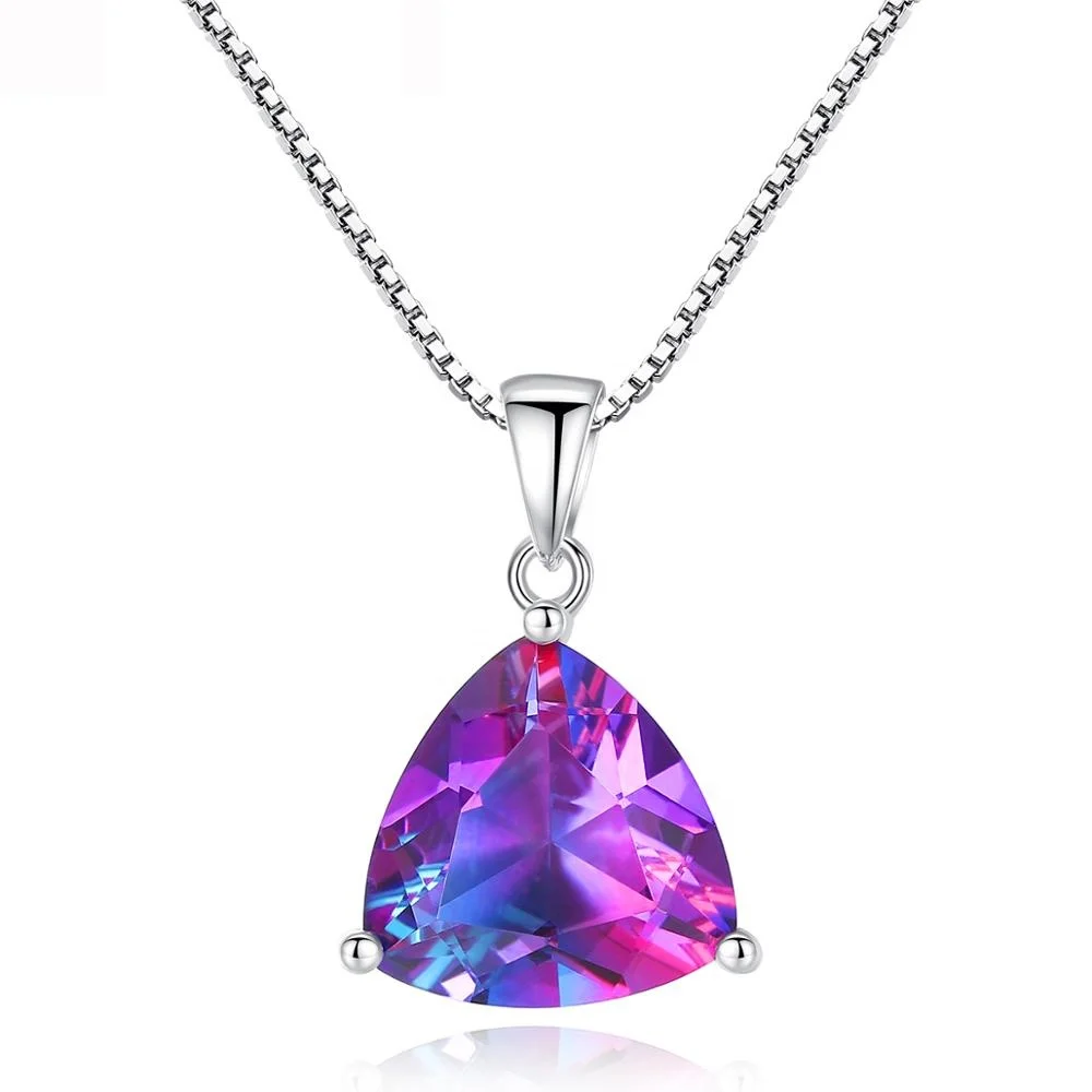 

CZCITY Rainbow Triangle Topaz Necklaces Pendant 925 Sterling Silver 40cm Box Chain Necklace for Women